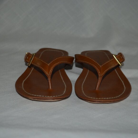 $995 Sz 37 6.5 Prada Brown Leather Calfskin Buckle Flat Thong Sandals - Picture 5 of 12